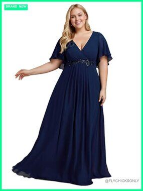 Plus Size Chiffon Evening Dress V Neck Floor Length Formal Gown